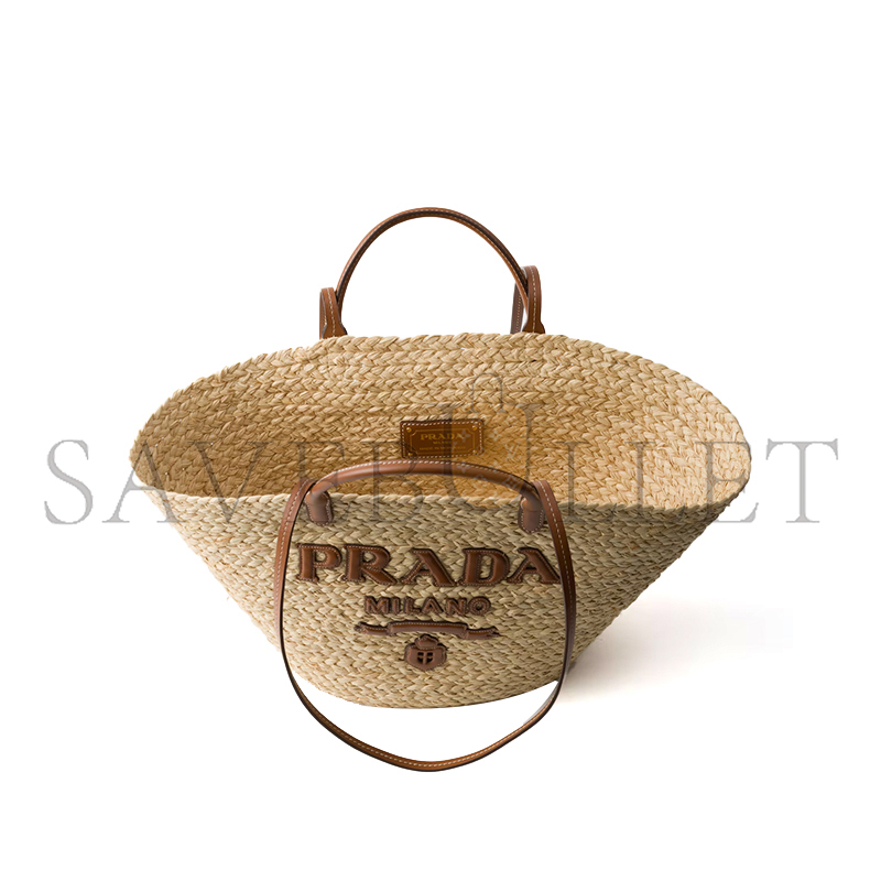 PRADA LARGE RAFFIA AND LEATHER SHOPPING BAG 1BG470 (25*25*15cm) PRADA LARGE RAFFIA AND LEATHER SHOPPING BAG 1BG470 (25*25*15cm)